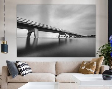 Bridge over a lake in black and white with long exposure