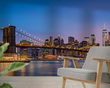 Manhattan Skyline met Brooklyn Bridge, New York van Adelheid Smitt