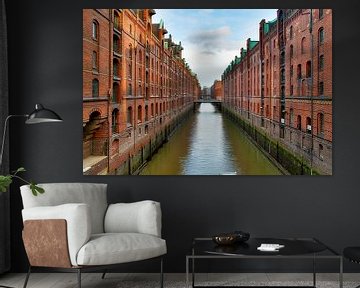View of the old warehouse district in Hamburg in summer by MPfoto71