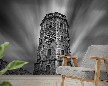 Zwart Wit foto van het belfort van Menen