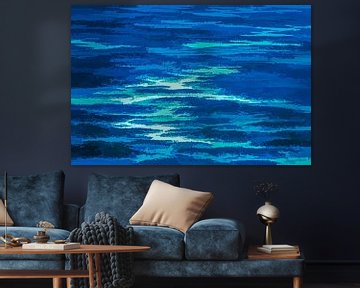 Abstract landschap in blauw van Leo Luijten