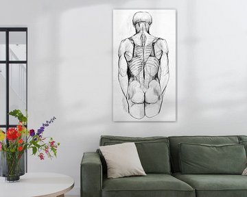 Tekening van een mannen figuur in zwart wit. van Therese Brals