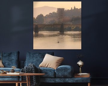 Morning light over the Arno river in Florence, Italy