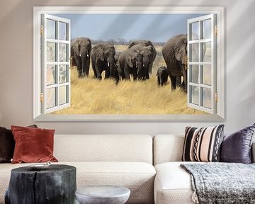 Een adembenemend uitzicht op langslopende olifanten van Bert Hooijer