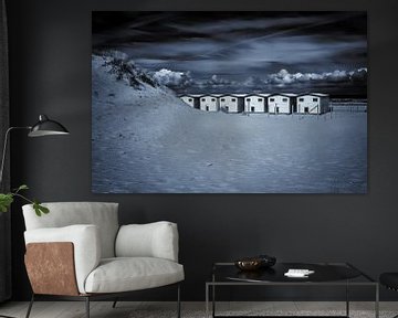 Strandhuisjes in zwart en wit... van Nicolaas Digi Art