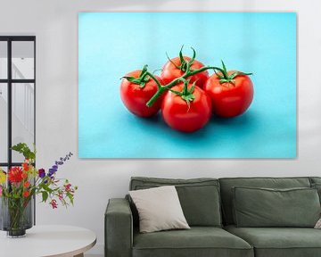 Vegetables: Tomato isolated on blue background by Ruurd Dankloff