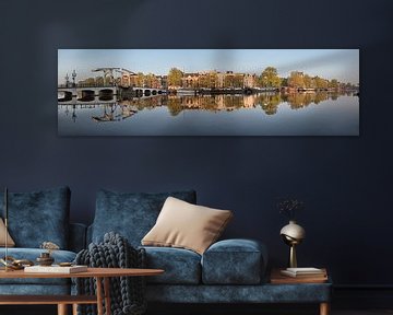 Panorama of canal houses and Skinny Bridge along Amstel by Frans Lemmens