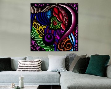 Abstracte kleurrijke cendoedel op zwarte achtergrond van Patricia Piotrak