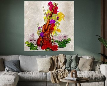 Gebroken viool vol met bloemen van Patricia Piotrak