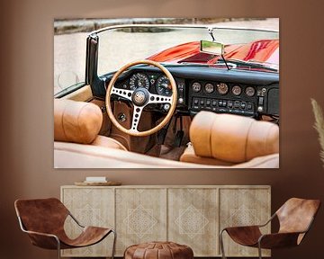 Jaguar E-Type Roadster vintage sportwagen interieur