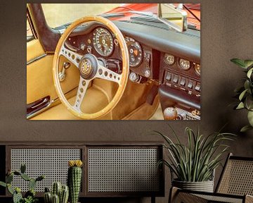 Jaguar E-Type Roadster vintage sportwagen interieur