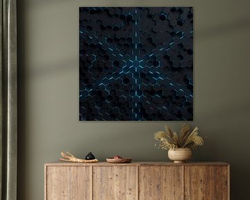Hexagon-Landschaft mit blauem Licht