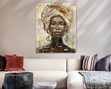 Peinture abstraite d'une femme africaine sur Mieke Daenen