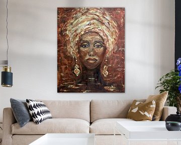 Abstract painting of an African woman by Mieke Daenen