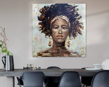 An abstract painting of an African woman by Mieke Daenen