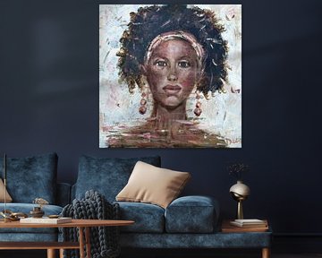 An abstract painting of an African woman by Mieke Daenen