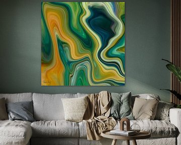 Abstract Art - Fluid Painting Green and Orange by Patricia Piotrak