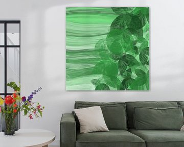 Abstracte Kunst - Vloeibare Schilderkunst Groene Bladeren van Patricia Piotrak
