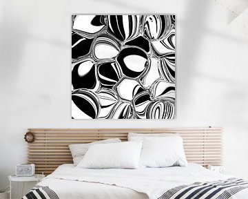 Art abstrait - Peinture fluide de motifs circulaires en noir et blanc