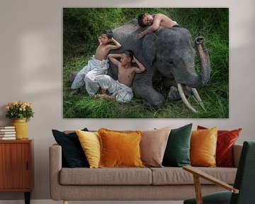 The mahout boys after playing with a young elephant