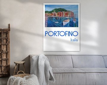 Retro-poster Portofino Parel van de Middellandse Zee aan de Italiaanse Riviera van Markus Bleichner