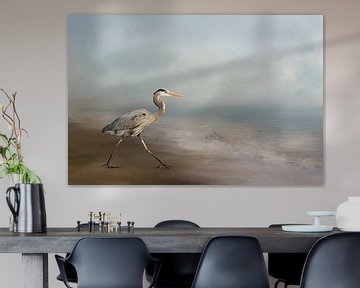 Great blue heron walking on the beach by Diana van Tankeren