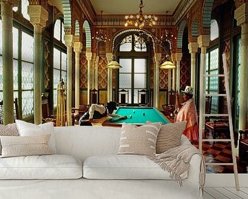 Indian couple playing billiards in Palacio Portales, Cochabamba, Bolivia by Frans Lemmens