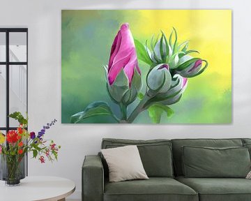 Schilderij van een Hibiscus Bloem