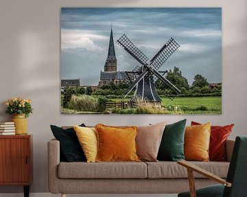 Blick auf die kleine Windmühle von Workum in Friesland