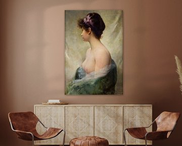 Naakt brunette-model met paars lint - Albert Joseph Penot van Atelier Liesjes