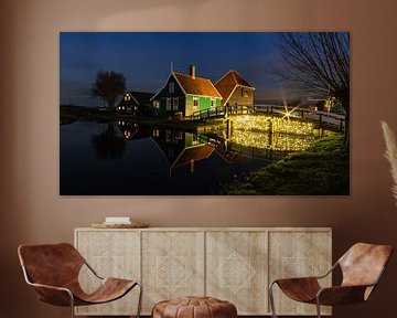 Zaanse Schans bei Nacht von Arno van der Poel