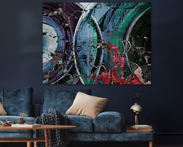 Modernes, abstraktes digitales Kunstwerk in Blau, Violett, Rot, Schwarz von Art By Dominic