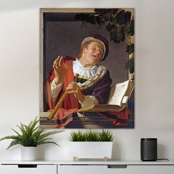 Zingende fluitspeler - Gerard van Honthorst, ca.1623 van Atelier Liesjes
