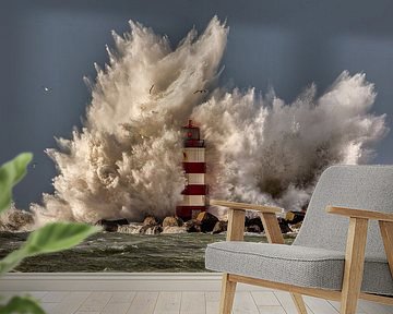 Waves crash on beacon near IJmuiden by Frans Lemmens