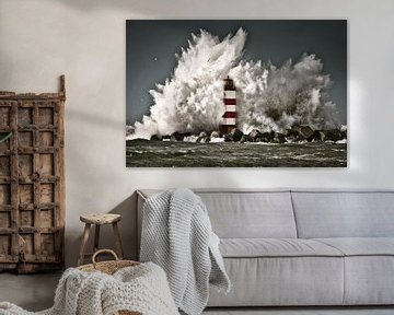 Wellen krachen auf Leuchtfeuer bei IJmuiden von Frans Lemmens