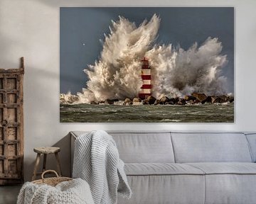 Waves crash on beacon near IJmuiden by Frans Lemmens