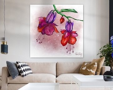 Bloemmotief - Fuchsia rood en paars van Patricia Piotrak