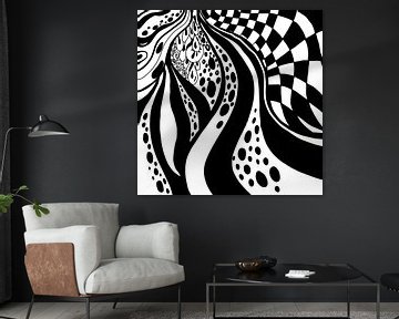 Black White Zentangle - Zendoodle check by Patricia Piotrak