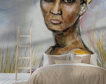 Porträt einer afrikanischen Frau. Aquarell und Pastellzeichnung