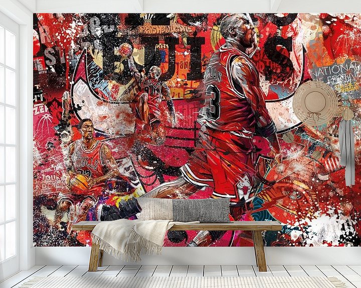 Sfeerimpressie behang: Michael Jordan Chicago Bulls van Rene Ladenius Digital Art