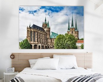 Kathedraal (links) en de Severikirche (rechts) in Erfurt, Duitsland van Gunter Kirsch