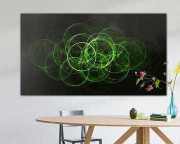 Abstract groene neon cirkels van Maurice Dawson