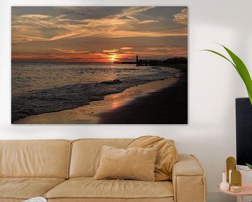 Zonsondergang strand Zoutelande van MSP Canvas