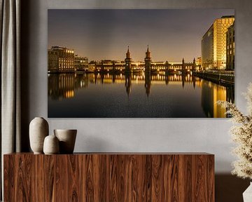 Oberbaumbrücke at night with reflection