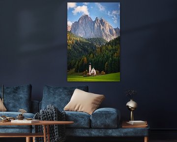 Ranui Kirche mit Dolomitenberg im Herbst von iPics Photography