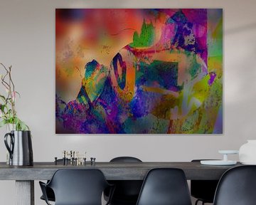Art numérique moderne et abstrait en orange, rose, violet, vert sur Art By Dominic