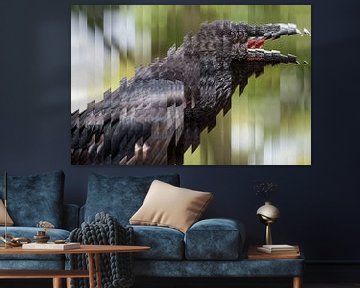 portret van een schreeuwende jonge raaf (Corvus corax), de grote volledig zwarte passerijnse vogel i van Maren Winter