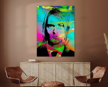 Kurt Cobain Abstract Portret in Roze, Blauw, Groen Oranje, Zwart van Art By Dominic