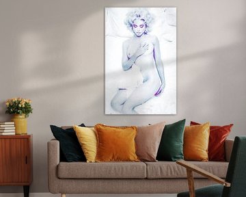 In Bed with Madonna Abstract in Blauw Wit Roze Paars van Art By Dominic
