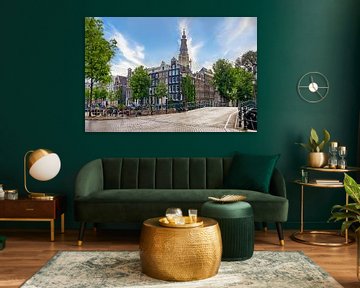 Grachtenpanden en de Zuiderkerk in Amsterdam van Thea.Photo